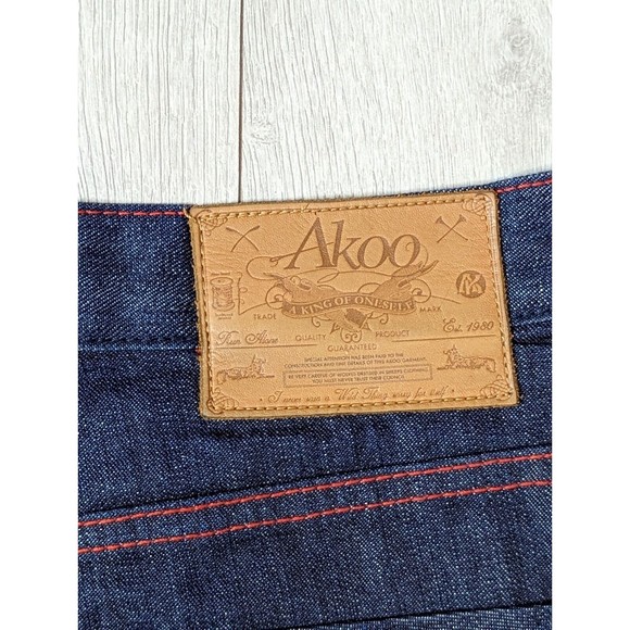 Akoo Brand 40x33 Dark Wash Red Stitching Straight Cut  Denim Jeans - Picture 8 of 12